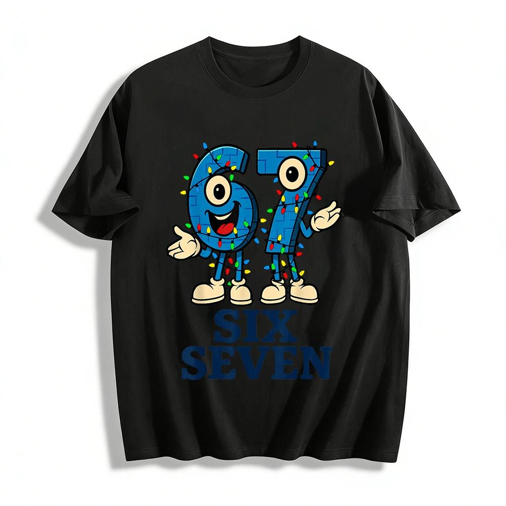 Christmas Lights 67 Number Graphic Casual Top Pure cotton T-shirt XXS