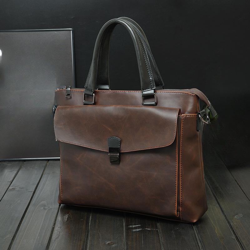 Men's Bags Handbags Horizontal Crazy Horse Leather Briefcases Men's Business Trips British and Korean Shoulder Bags Crossbody Bags