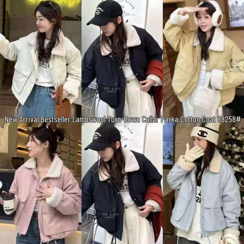 Women's 2024 Korean Style Lambswool Parka Jacket - Loose, Casual, Thickened Winter Coat with Turn-Down Collar