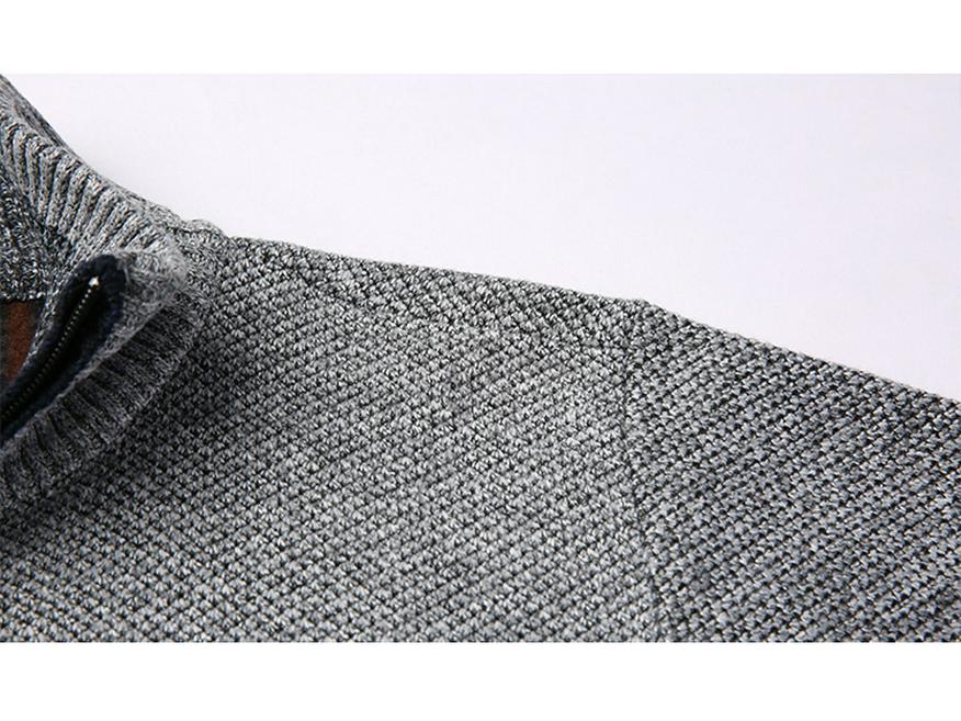 Men's Warm Fleece-Lined Zip Cardigan Sweater - Solid Color, Stand Collar, Plus Size, Casual Winter Wear.