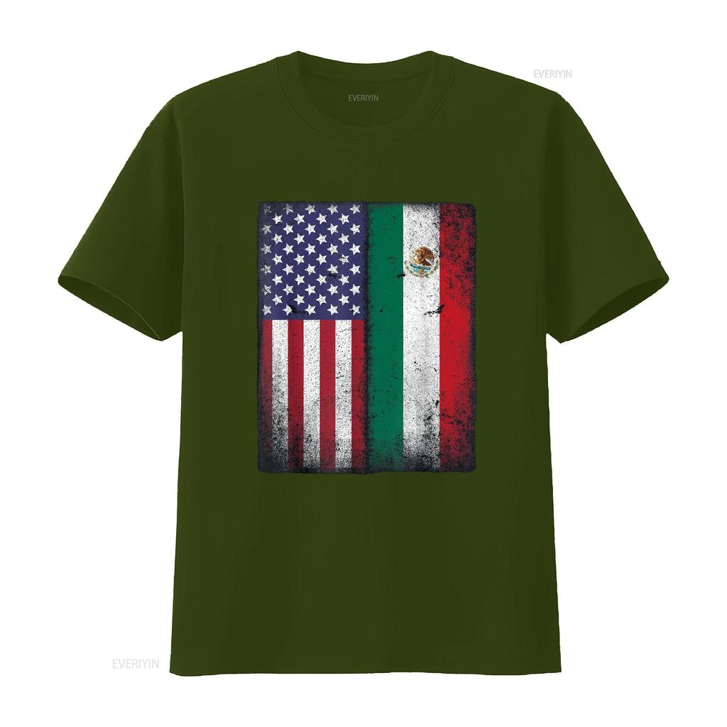 Mexican American Flag Mexico Usa Mexicana Mexicano T Shirt vintage Washed Stretched Slightly graphic Casual homme Soft Stylish