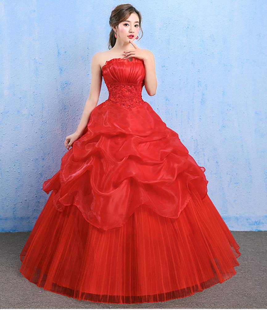 ZUOMA Long Concert Stage Fluffy Maternity Wedding Bridal Wedding Formal Gorgeous Evening Dress with Bustier Women's Lace-Up Dress, Dress, Tulle,