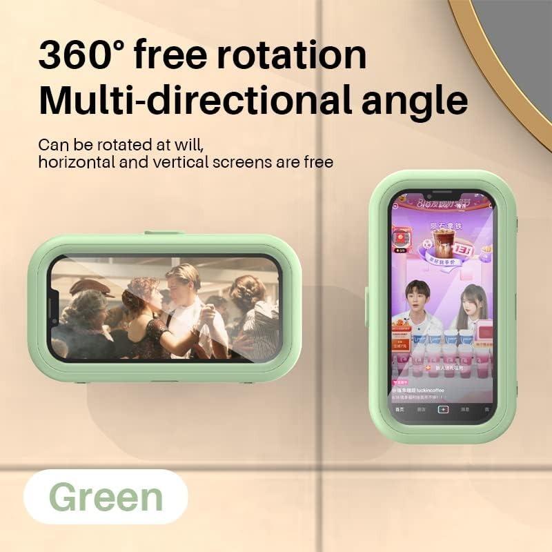 360 ° Rotatable Bathroom Waterproof Phone Case Bathroom Shower Drama Chasing Tool Kitchen Wall Hanging Lazy Person Bracket (Green)