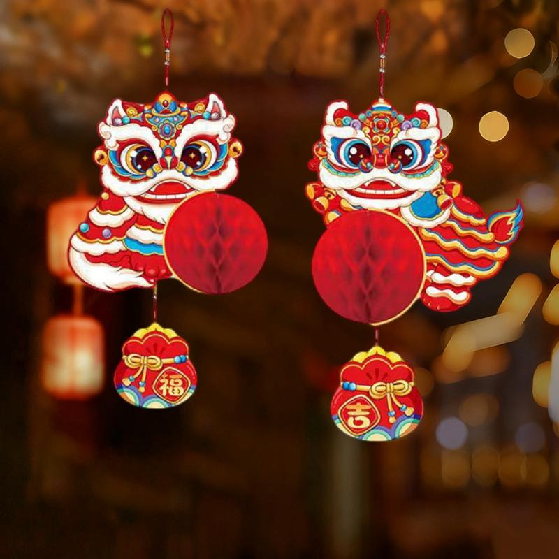 Lanterne Nid d'abeille Festival du Printemps Chinois 2026 Ornement d'arbre Fête du Nouvel An Lunaire Lanternes en Papier Rouge Pliables