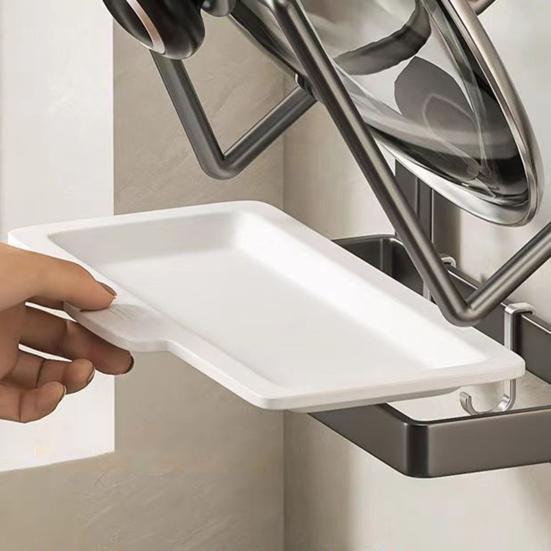 Wall-Mounted Pot Lid Holder Kitchen Pot Lid Storage Rack Punch-Free Pot Lid Organizer with Removable Drip