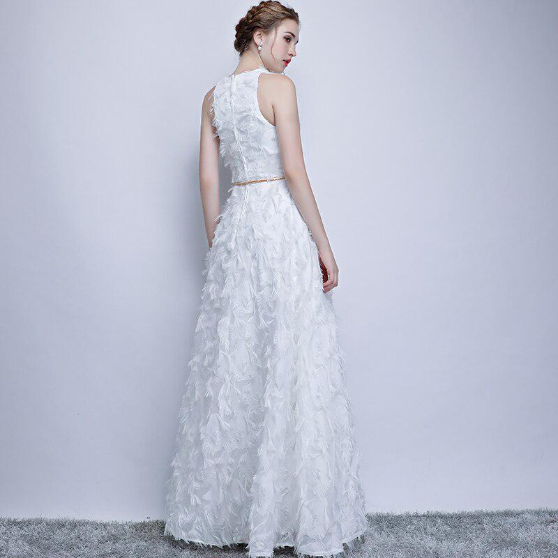 white feather gown