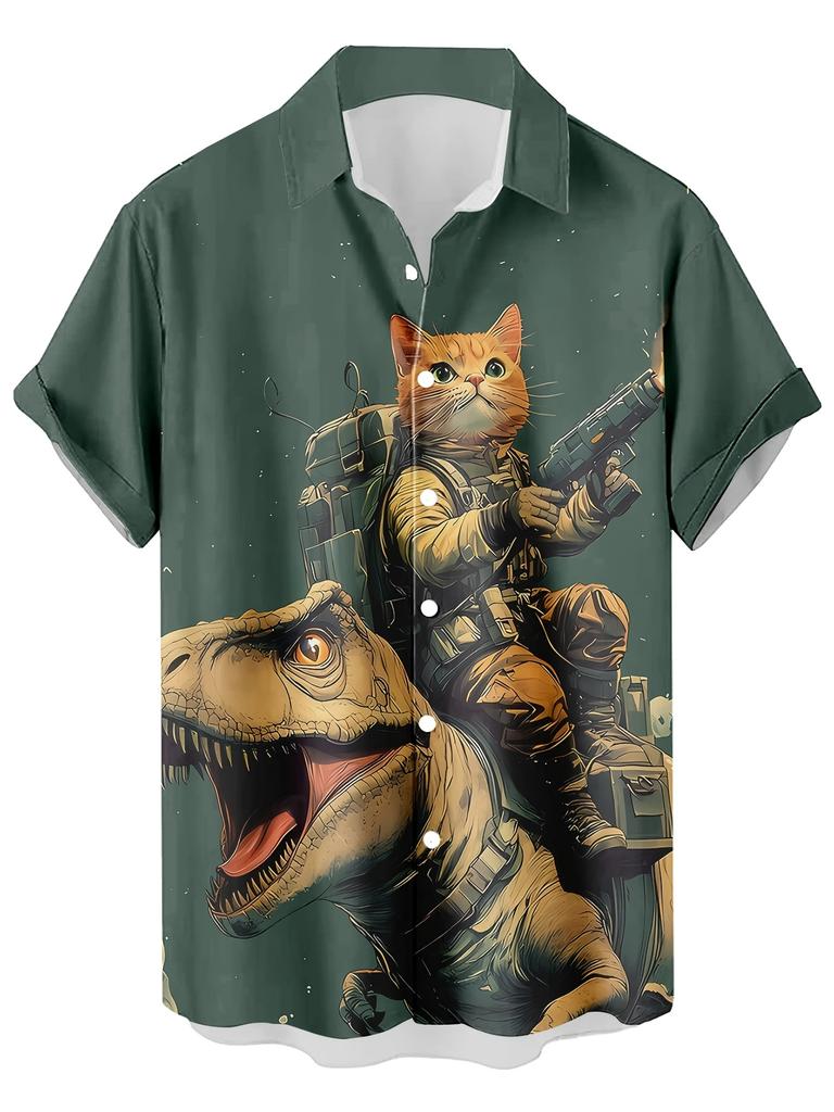 Lustige Cartoon-Katze 3D-gedrucktes Herrenhemd Für Männer Lustige Dinosaurier-Grafik-T-Shirts Mode Lässig Übergroß Herrenbekleidung