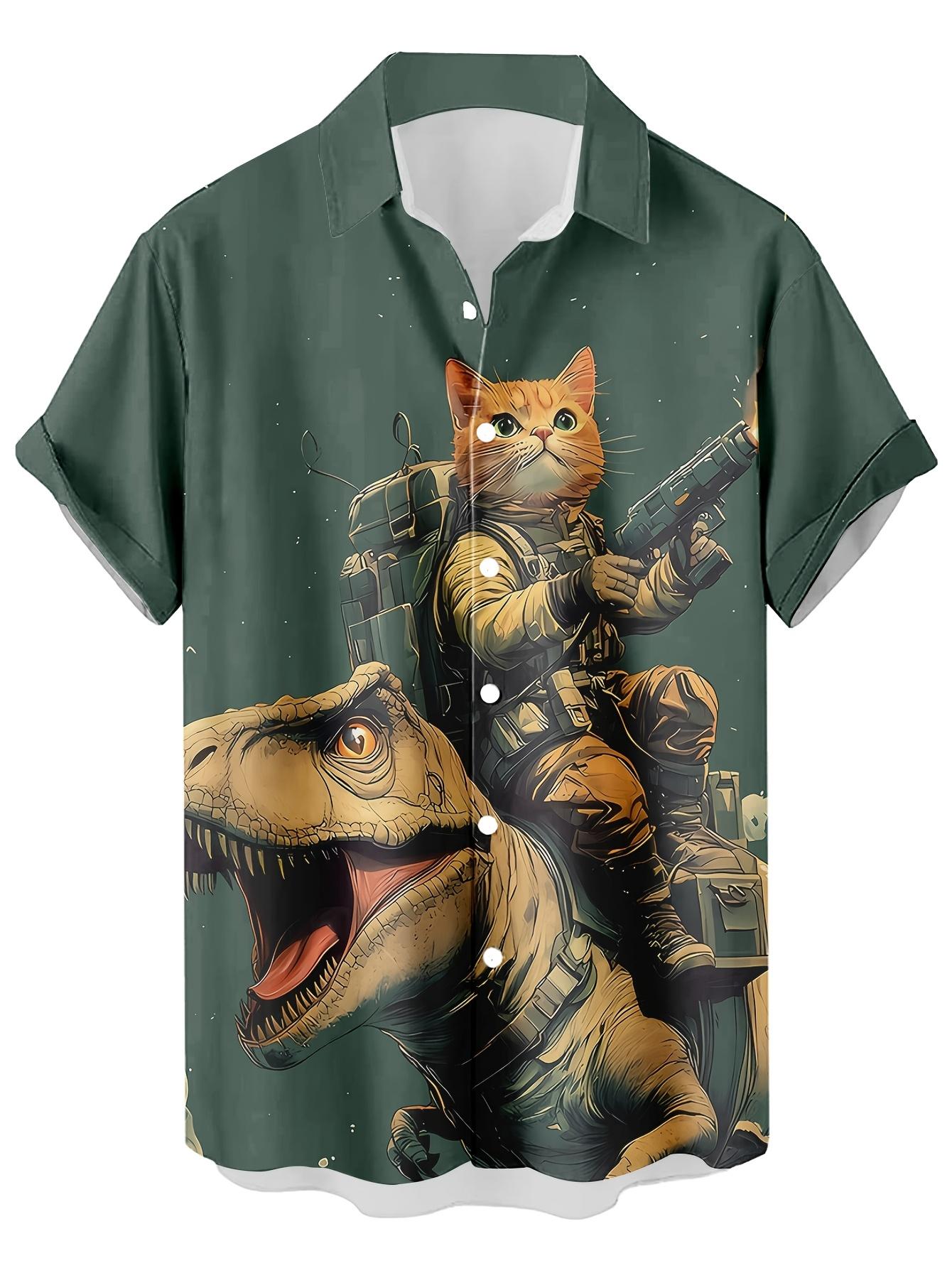 Funny Cartoon Cat 3D Printed Men s Shirt For Men Funny Dinosaur Graphic T-Shirts Fashion Casual Oversized Men s Clothing S