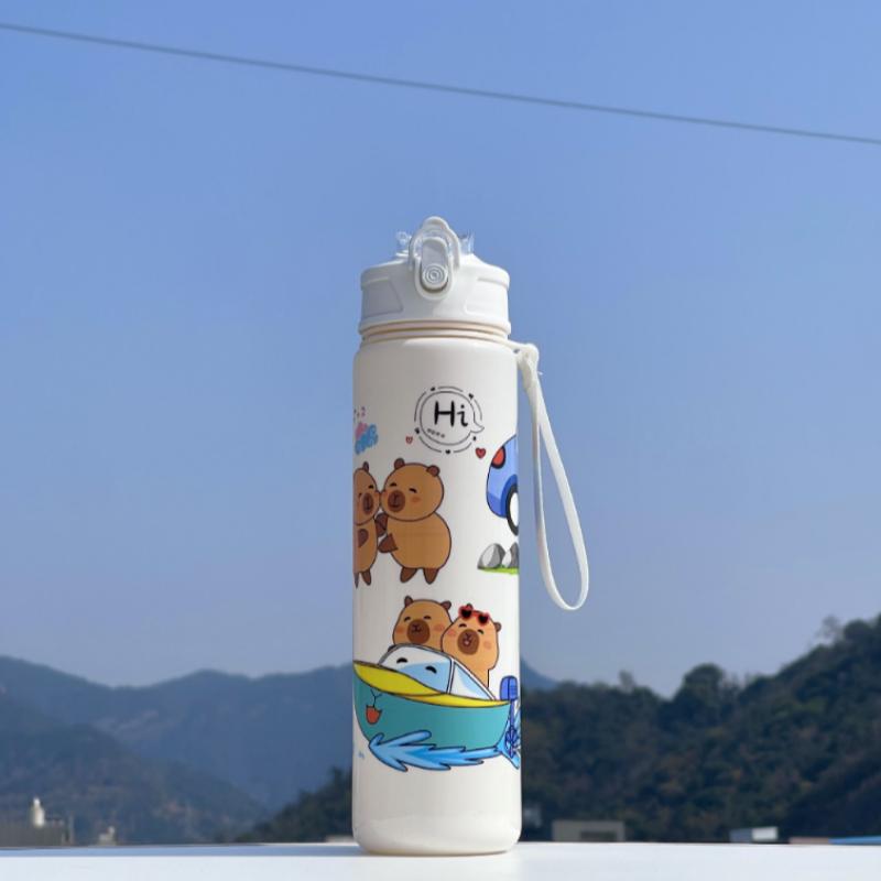 750ml Capybara Water Bottle For Kids Water Sippy Cup With Silicone Straw Leakproof Plastic Water Bottles Summer Kids Water Cup