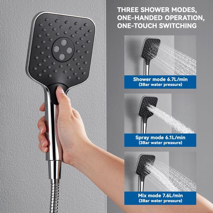 Pommeau de Douche - Économique - 3 Modes Ajustables - Anti-calcaire - Flexible 1.5M - Chromé