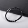 Men's Stainless Steel & Leather Bracelet with Black Frosted Stone & Hand-Woven Design