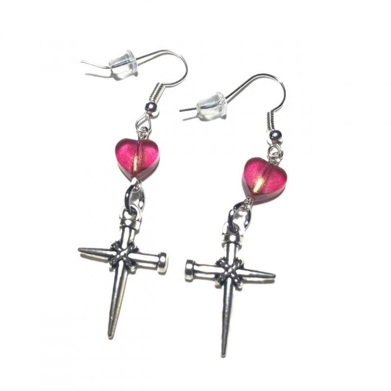 European & American Gothic Punk Heart Cross Earrings
