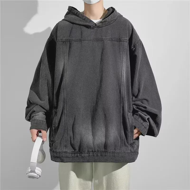 Unisex Retro American Washed Denim Hooded Jacket: Trendy, Loose-Fit Streetwear