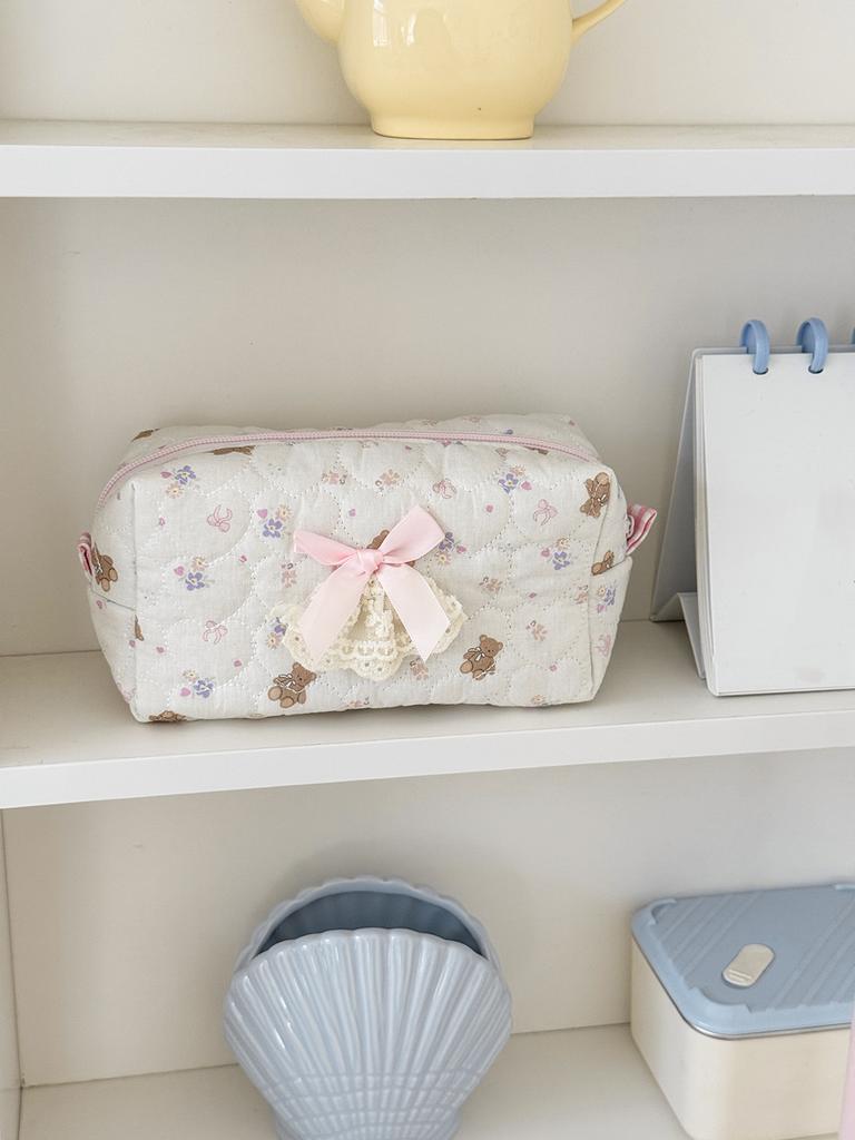 Ins Kleiner Bär Süßes Mädchen Kosmetiktasche Hohe Schönheit Kleine Blumen Kosmetiktasche Frau Reise Kosmetik Organizer Schüler Federmäppchen