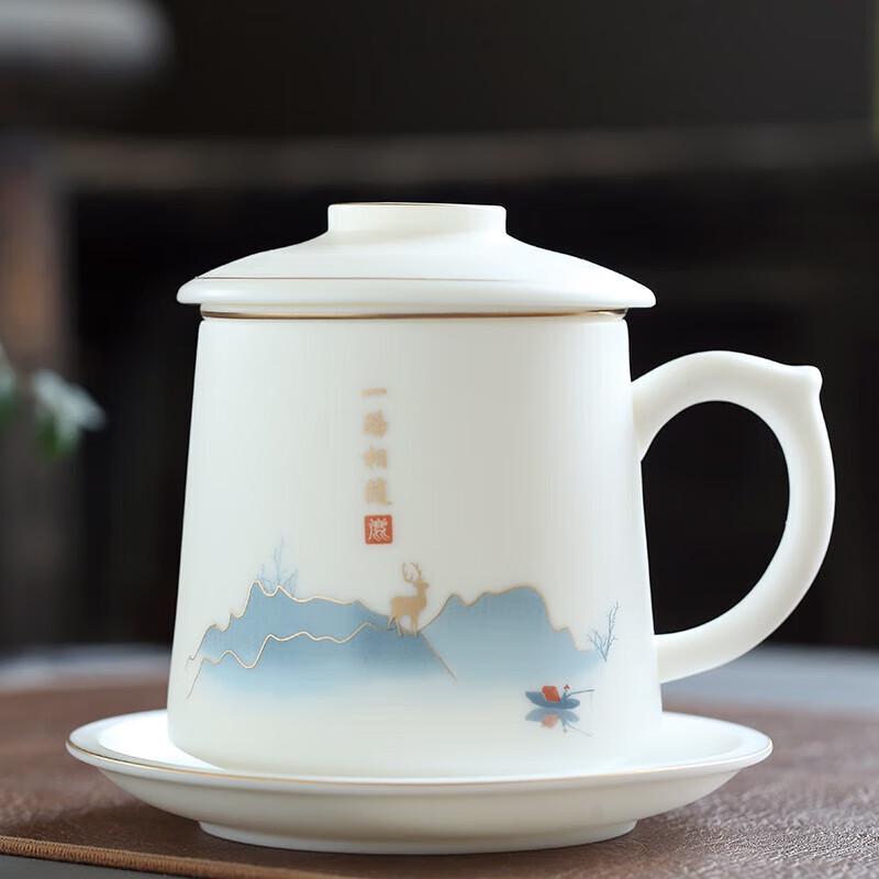 Chaxun Unglazed Mutton Fat Jade Porcelain Teacup Set, 4-Piece