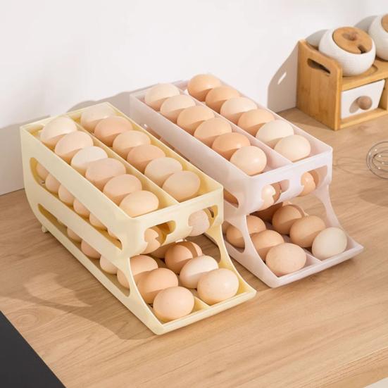 Multi-layer Slide Egg Storage Box Ladder Style Egg Box Large Capacity Automatic Rolling Refrigerator Egg Tray Organizer