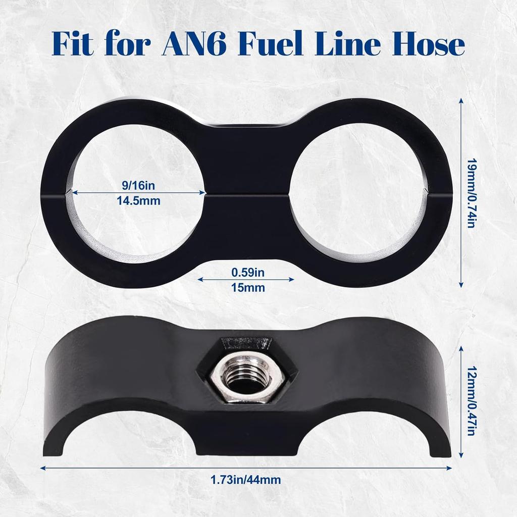 Jikvmi 4 PCS Hose Separator Clamp, Fuel Line Mounting Clamp, Fit for Fuel Line, Oil Line, Brake Line, Water Pipe and Gas Line, ABS+PC,Black (4, AN6)