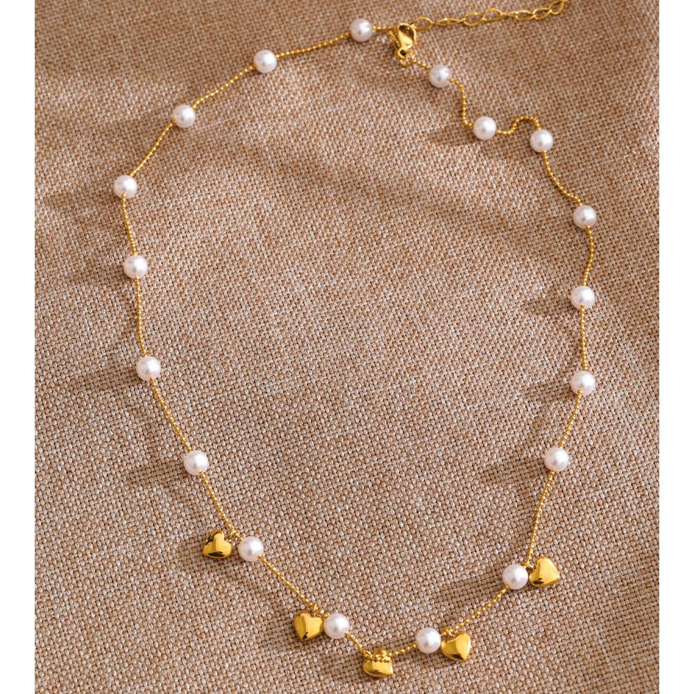 Eetit Korean Style Simulated Pearls Beads Chain Heart Drop Necklace for Women Fashion New Arrivals Chic Collar Jewelry Gala Gift
