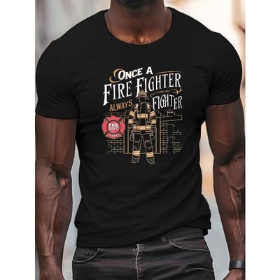 European Sizes Badge Tribute To Firefighters Men's Casual Grew Neck Short Sleeve T-Shirt for Summer