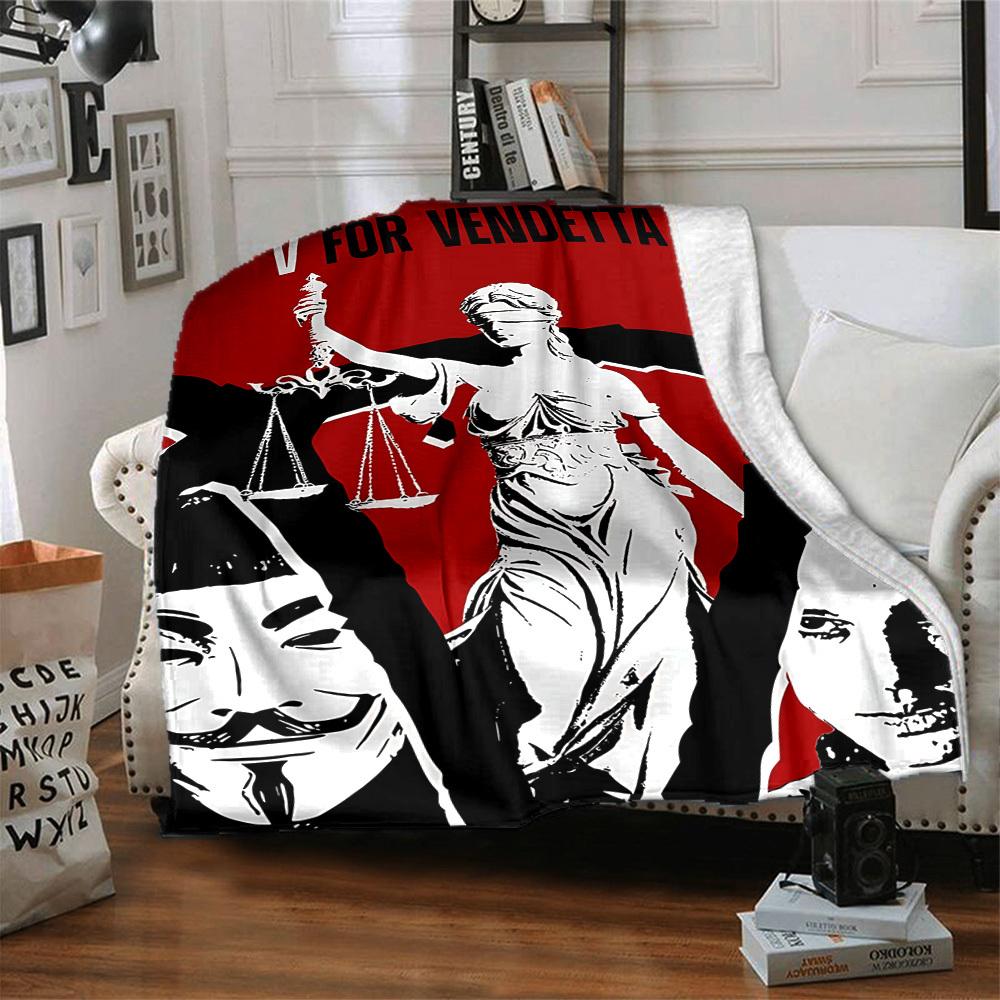 1pc V for Vendetta Flannel Throw Blanket - HD Printed Lightweight Soft Warm All-Season Blanket for Sofa, Bed, Travel, Camping 087