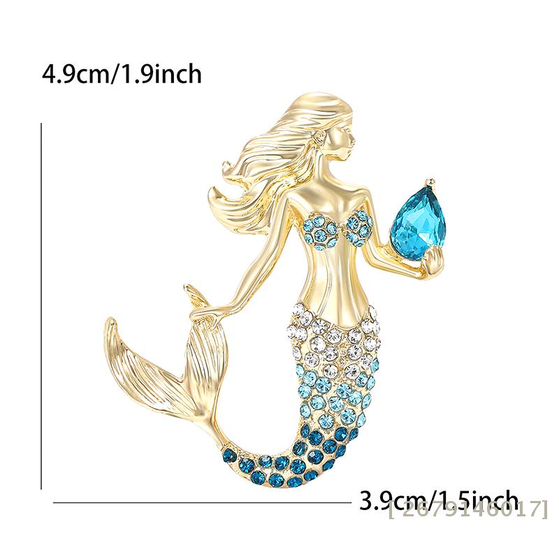 Cute Mermaid Brooch With Sparkling Rhinestones Gradient Color Mermaid Alloy Lapel Pin For Women Brooches Fantasy Jewelry Gift