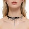 Unisex European Punk Black Leather Choker with Metal Chain and Lock Pendant.