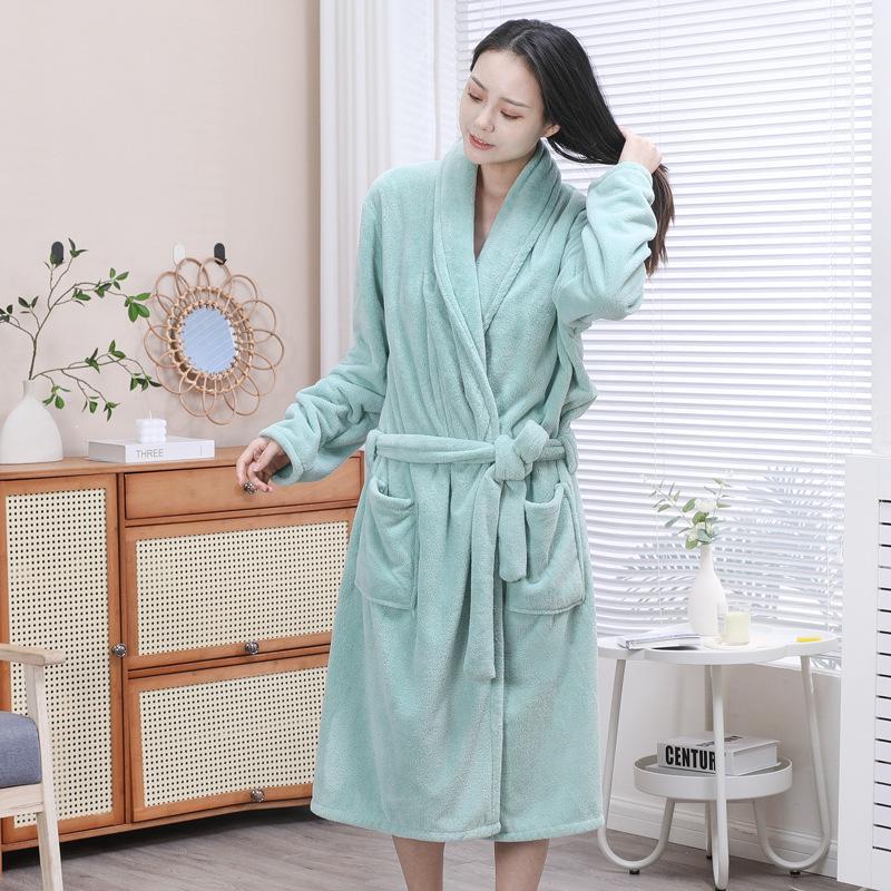 

Халаты из кораллового флиса для пары: Носимая, Завязывающаяся, С длинным рукавом, Впитывающая, Быстросохнущая пижама для мужчин и женщин. One Size