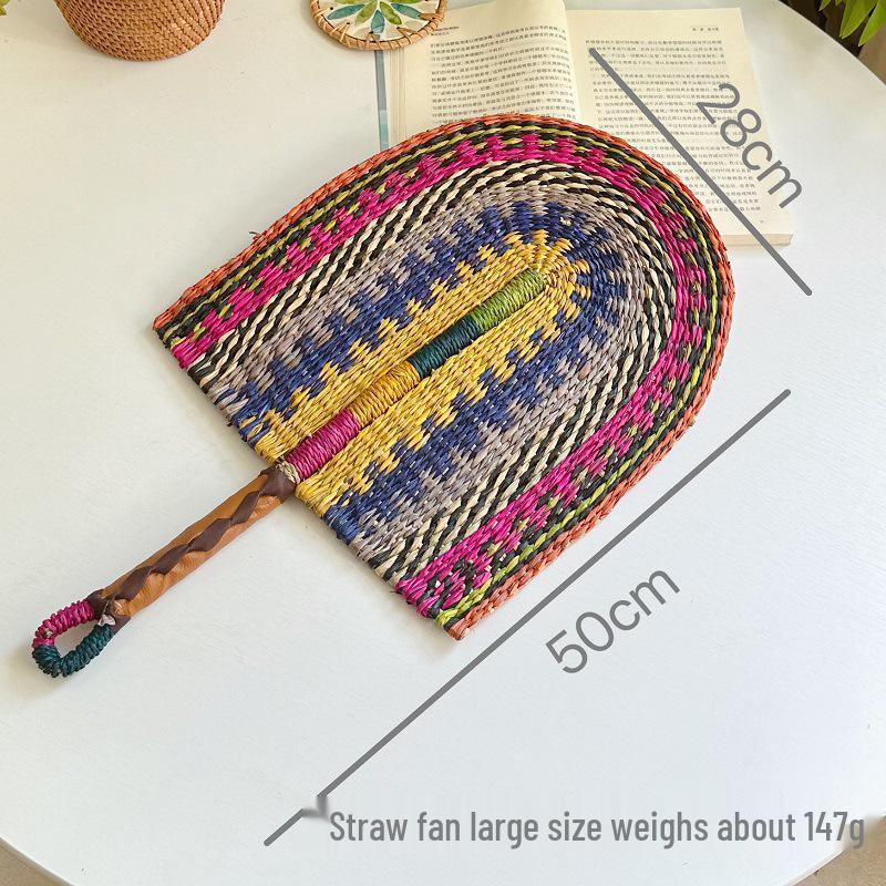 Vietnamese Seaweed Straw Fan: African-Style Wall Decor & Handheld Palm Leaf Fan