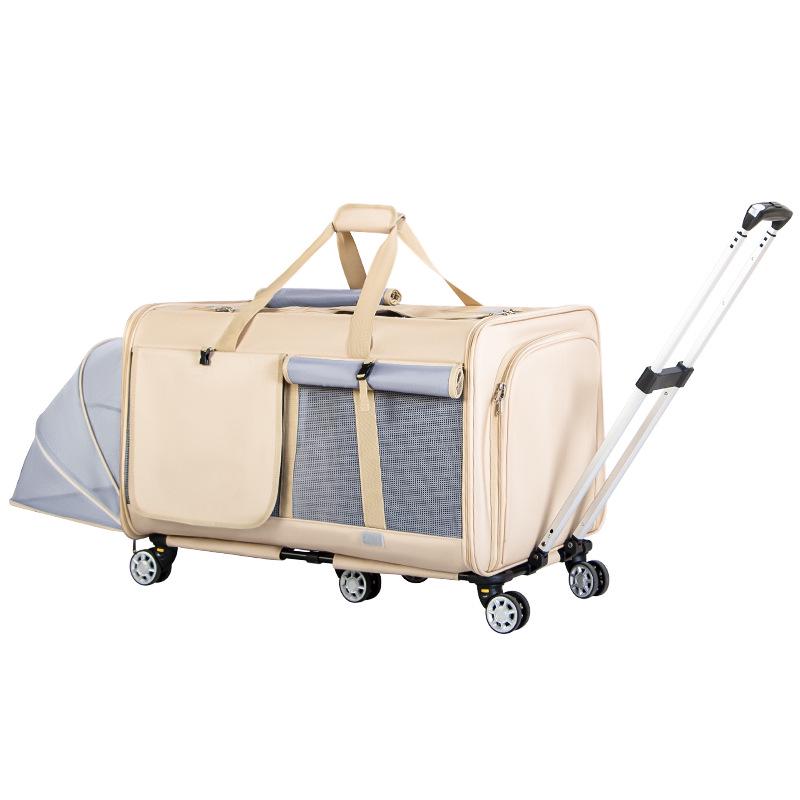 Two-Compartment Large Capacity Pet Trolley with Portable Cat Bag & Detachable Dog Bed
