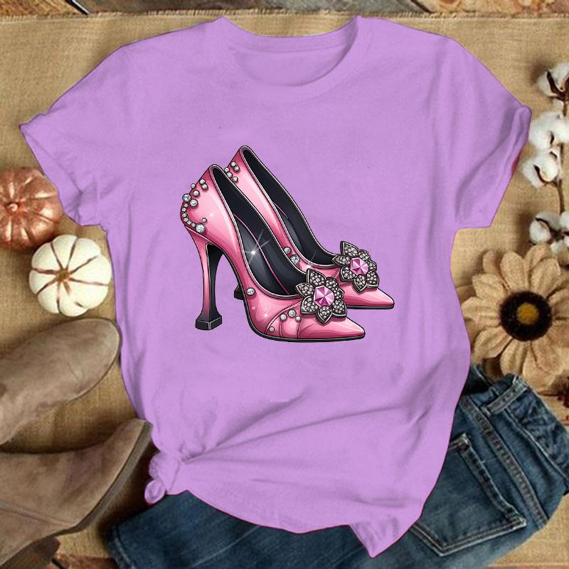 Fashion Unisex T-Shirt Pink High Heel Print Designed Summer Tops Tees(Premium T-shirt)
