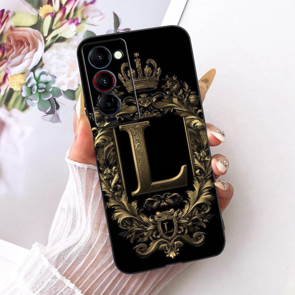 For Tecno Camon 18P Case Cover Luxury Crown A-Z Letters 2D Flat Pattern Soft Silicone Funda For Tecno CH7 Casing