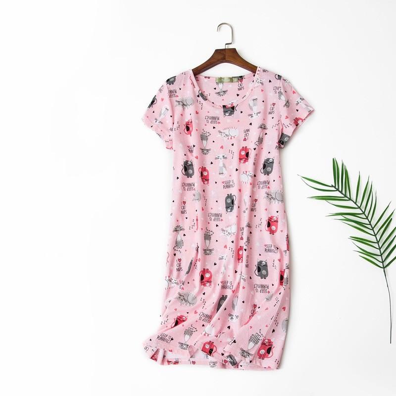 Plus size Estate Donna Camicia da notte Manica corta Simpatico cartone animato pigiameria dolce O Collo Camicie da notte Pigiama Pigiama da donna in cotone