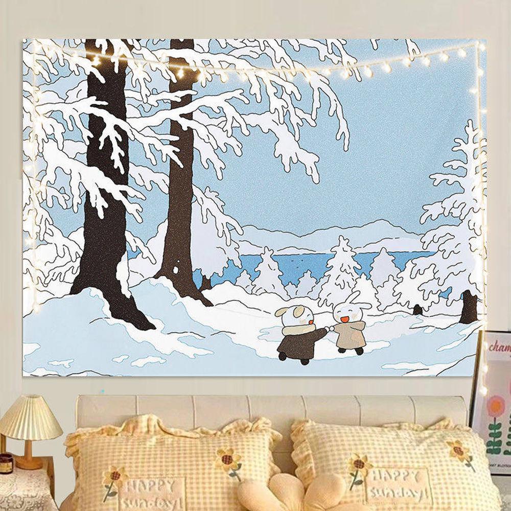 Ins Fresh Style Healing Cute Cartoon Wall Tapestry for Bedroom Unique Living Room Decor Wall Hanging Art Cloth