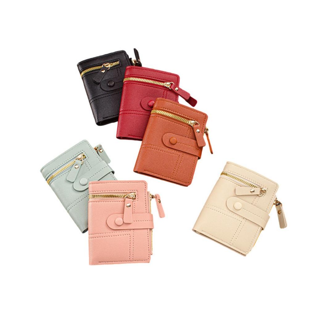 Ladies' Multi Zipper Pocket Wallet with Buckle Closure, Credit Card Slot, and ID Card Clip  Fashionable Daily Carrying Mini Wallet
