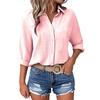Womens Button Down Shirts 3/4 Sleeve Casual Collared Shirt Loose Blouses Solid Color Tops With Pocket
