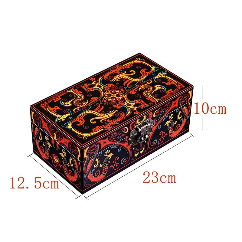 Vintage Chinese Lacquer Jewelry Box Han Pattern Classical Wooden Gift Box Luxury Storage