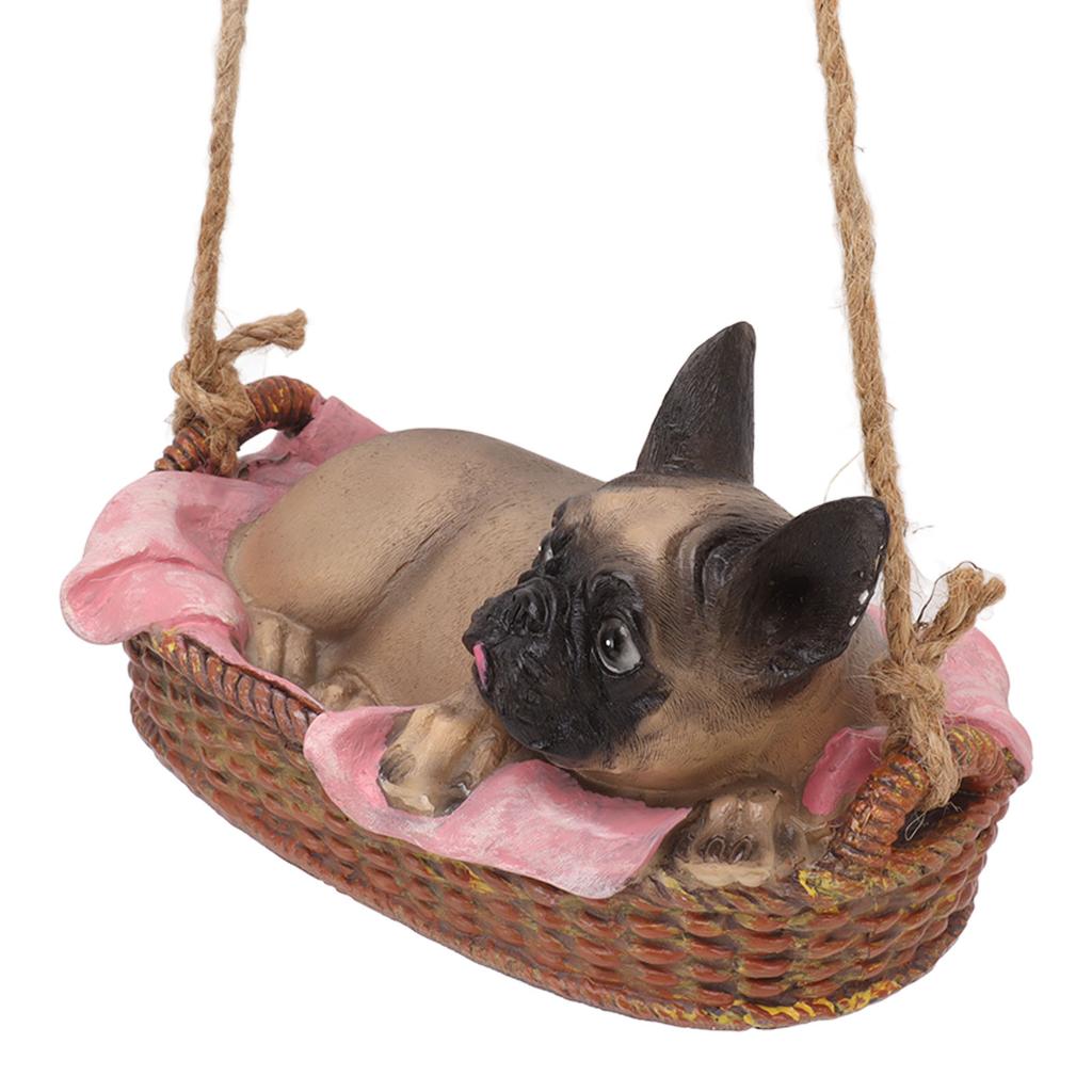 Garden Dog Statue Outdoor Resin Swing Ornament Hanging Decoration Home Bulldog Animal Gift Gray