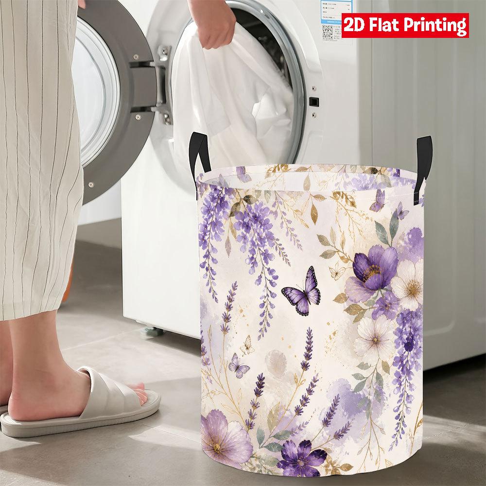 Collapsible Laundry Basket Large Round Waterproof Fabric Hamper Dirty Clothes Storage Bin Toy Organizer with Handles