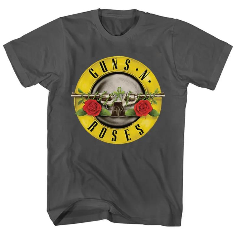 Pistol Rose Pattern Guns N 'Roses Rock Guns and Roses Band Casual T-Shirt Men's and Women's Luxury Band Brand