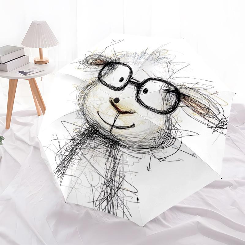1pc Glasses Sheep Automatic Folding Umbrella Automatic Open/Close, 8-Rib Durable Frame, Compact Travel Umbrella Suitable027