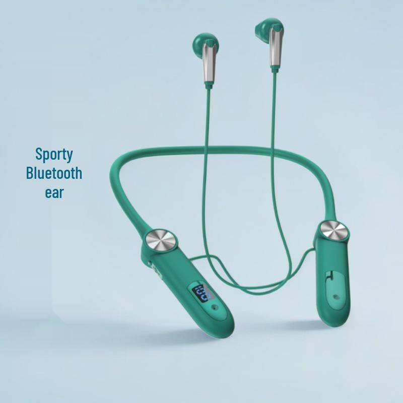 Neck-Hanging Bluetooth Headphones with Long Standby, Dual-Ear, In-Ear Sports Design, and Digital Display.