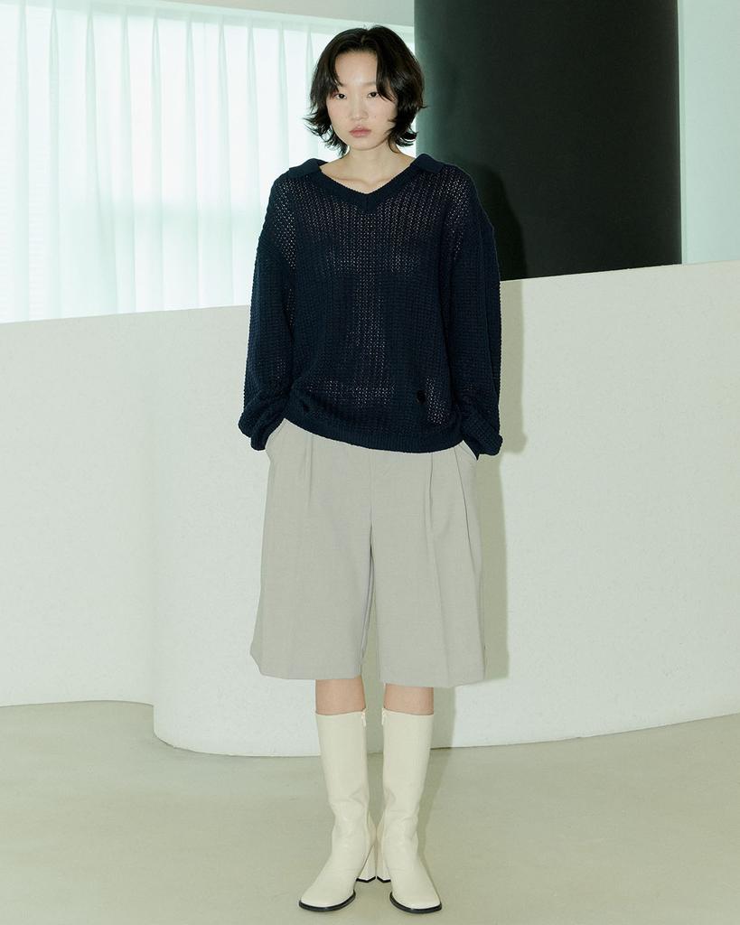SALON DE SEOUL Unisex Textured Collar Knit - Navy