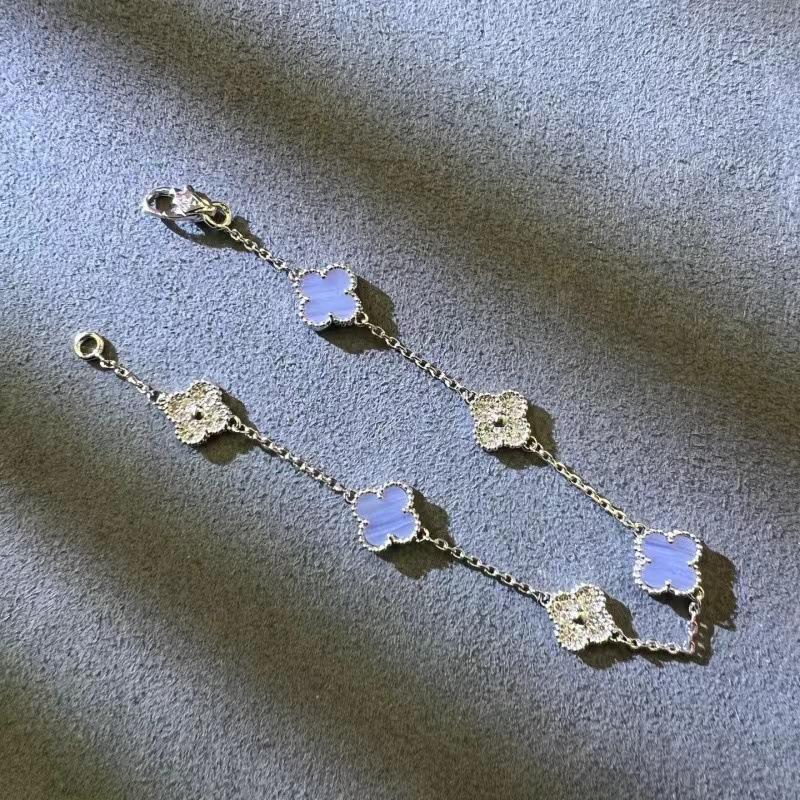 9MM Mini Six-flower Four-leaf Clover Bracelet White Mother-of-pearl Purple Chalcedony CNC Craft Simple and Versatile High-end Bracelet