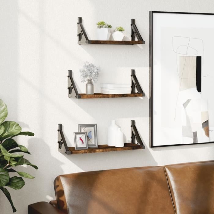 VidaXL Ensemble d'étagères murales 3 pcs chêne fumé bois d'ingénierie 836320