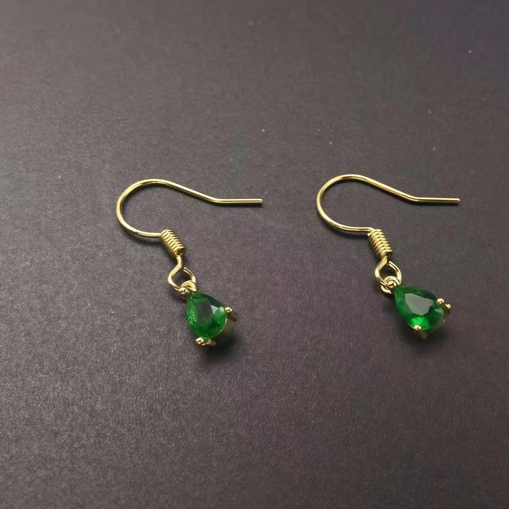 18K Gold Plated S925 Sterling Silver Vintage Emerald Teardrop Earrings with Ear Hooks