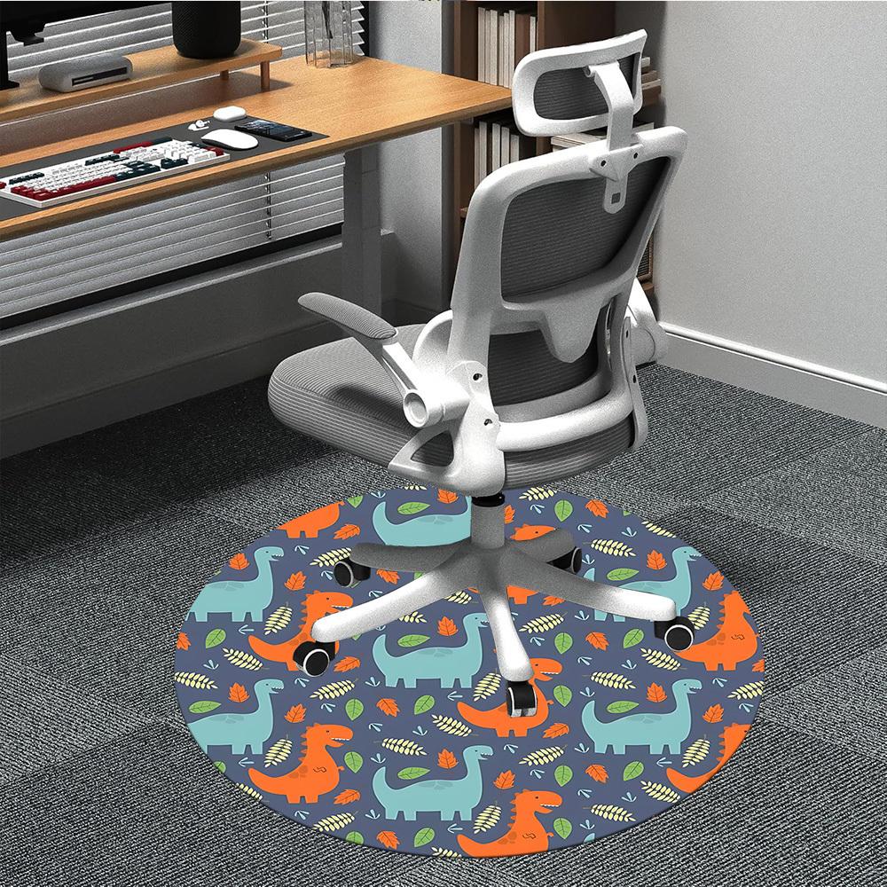 1PC Dino Leaves Office Round Area Rug, Mat Suitable For Office, Under Office Chairs Bedroom Living Room Home Decor, Room Deco