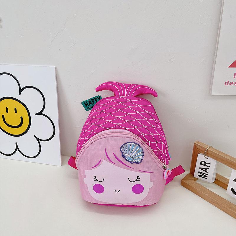 

Children s bag Korean version of nylon cartoon cute mermaid backpack baby kindergarten schoolbag lightweight small backpack рожевий червоний колір