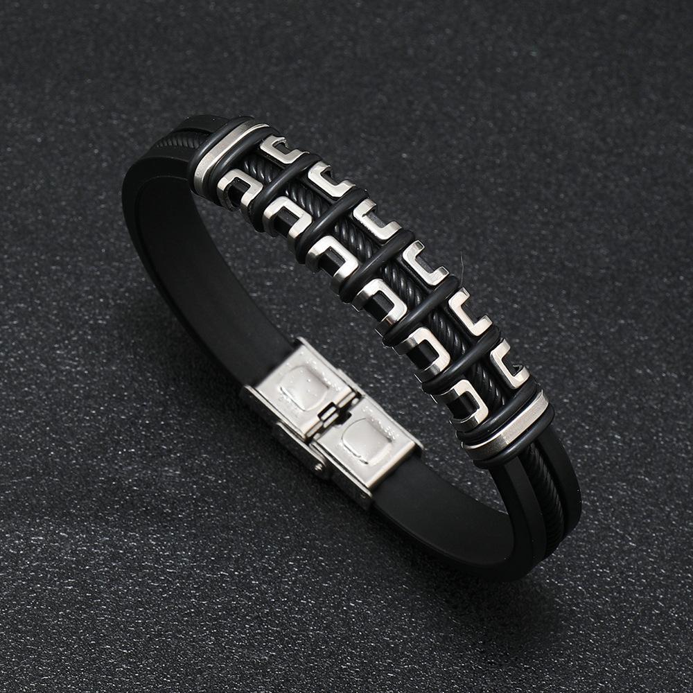 Men'S Silicone Bracelet, Fashion Titanium Steel Personality Accessories Stainless Steel Bracelet Bracelet Accessories