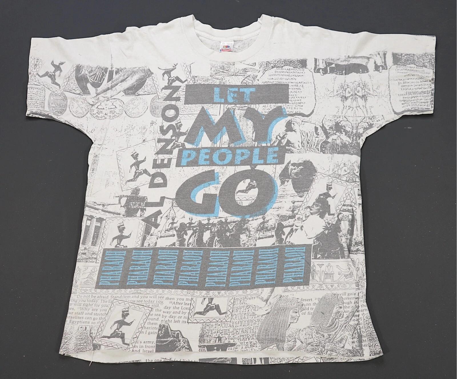 Rare Vintage Let My People Go Al Denson Egyptian All Over Print T Shirt 90s XL 2XL