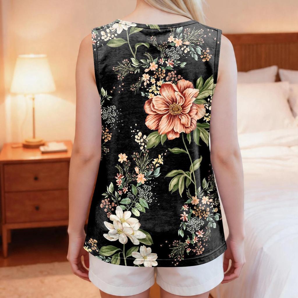 Damen Adaptive Kleidung Schulter-Erholungsshirt Reißverschluss vorne Ärmellos Florales Muster Oberteil zum einfachen Anziehen